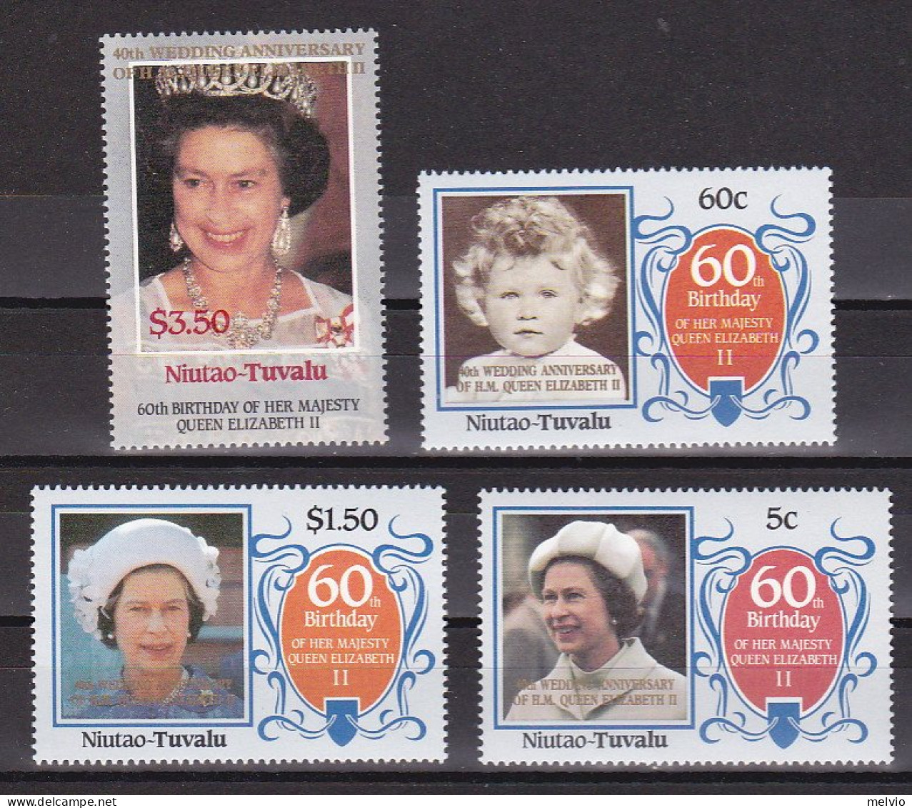 1986-Nukufetau Tuvalu (MNH=**) S.4v."60° Compleanno Della Regina Elisabetta II" - Tuvalu (fr. Elliceinseln)