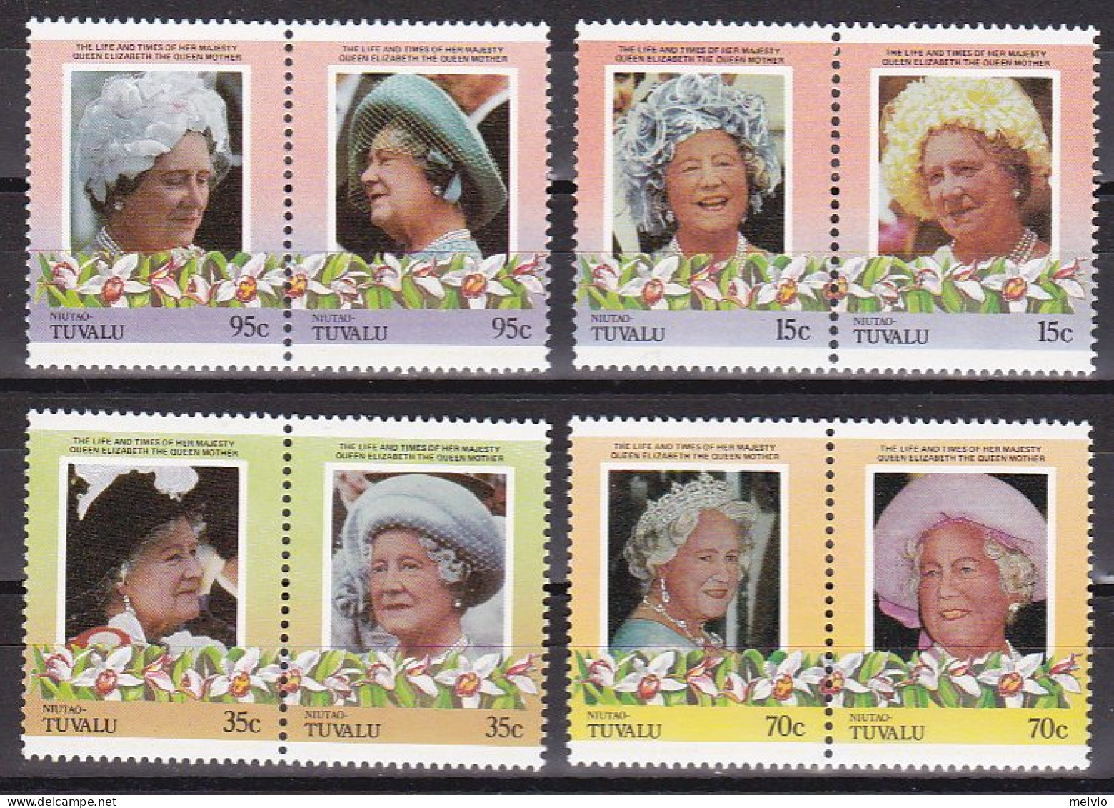 1985-Niutao Tuvalu (MNH=**) S.8v."Anniversary Of The Queen Mother" - Tuvalu