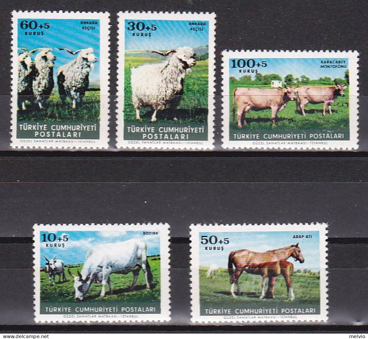 1964-Turchia (MNH=**) S.5v."Cavallo Mucca Pecora" - Autres & Non Classés