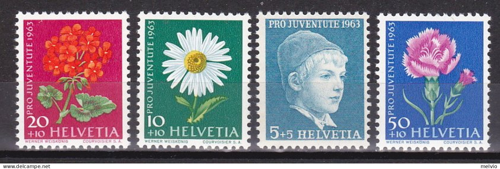 1963-Svizzera (MNH=**) Quattro Valori "Pro Juventute,fiori" - Other & Unclassified