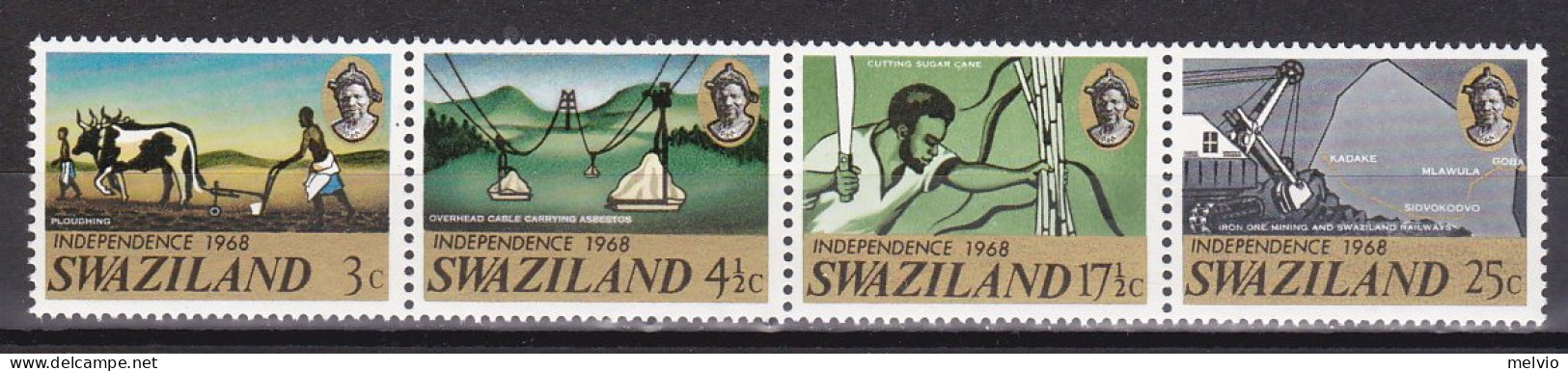 1968-Swaziland (MNH=**) Striscia S.4v."Indipendenza" - Swaziland (1968-...)