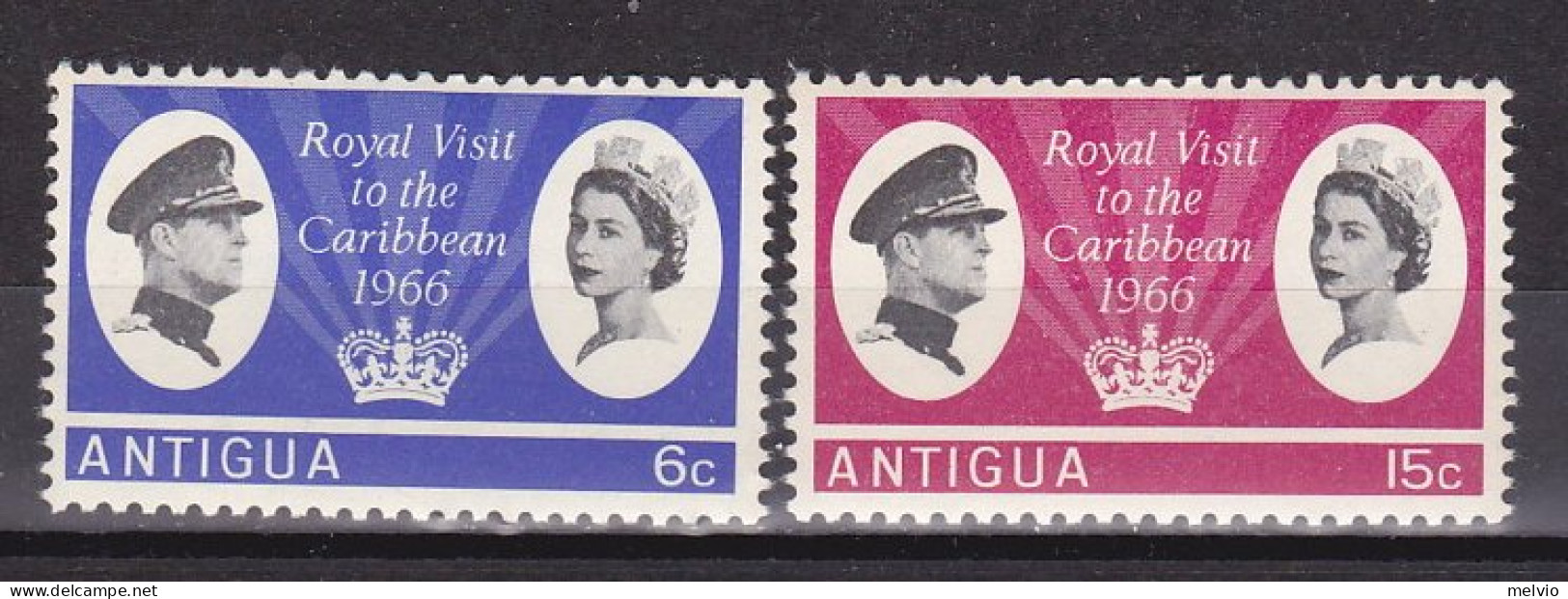 1966-Antigua (MNH=**) S.2v."Visita Reale Nei Caraibi" - Antigua And Barbuda (1981-...)