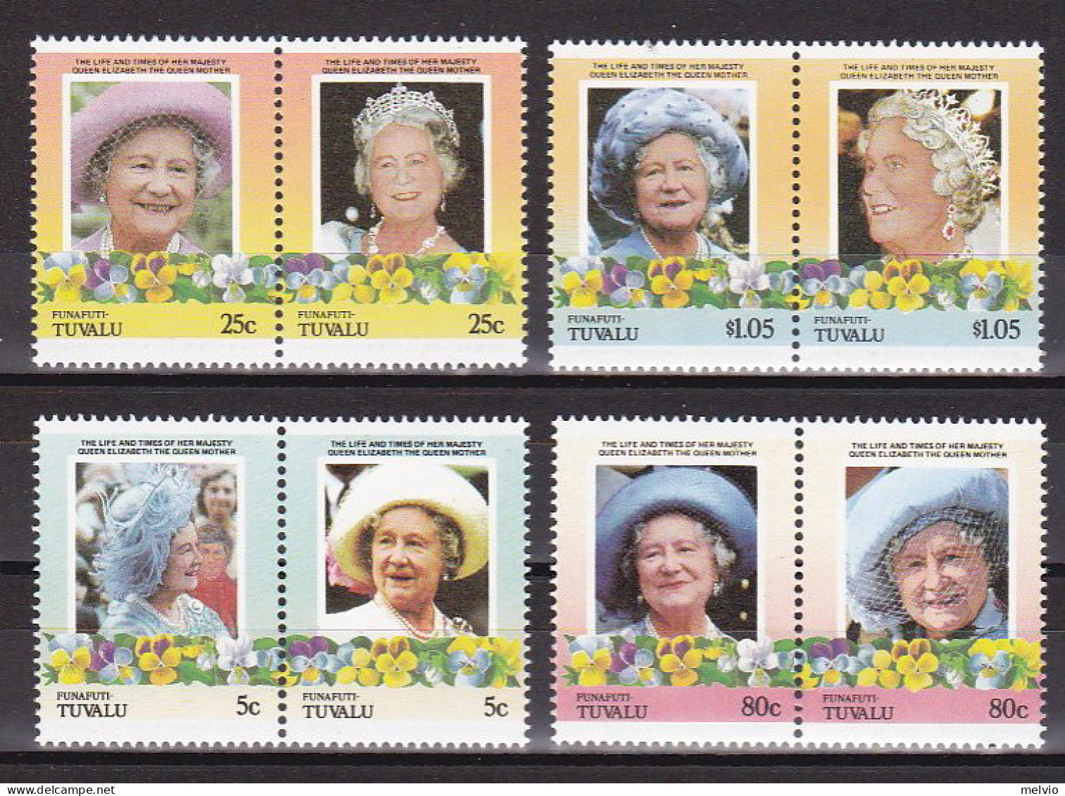1985-Funafuti Tuvalu (MNH=**) S.8v."Anniversary Of The Queen Mother" - Tuvalu