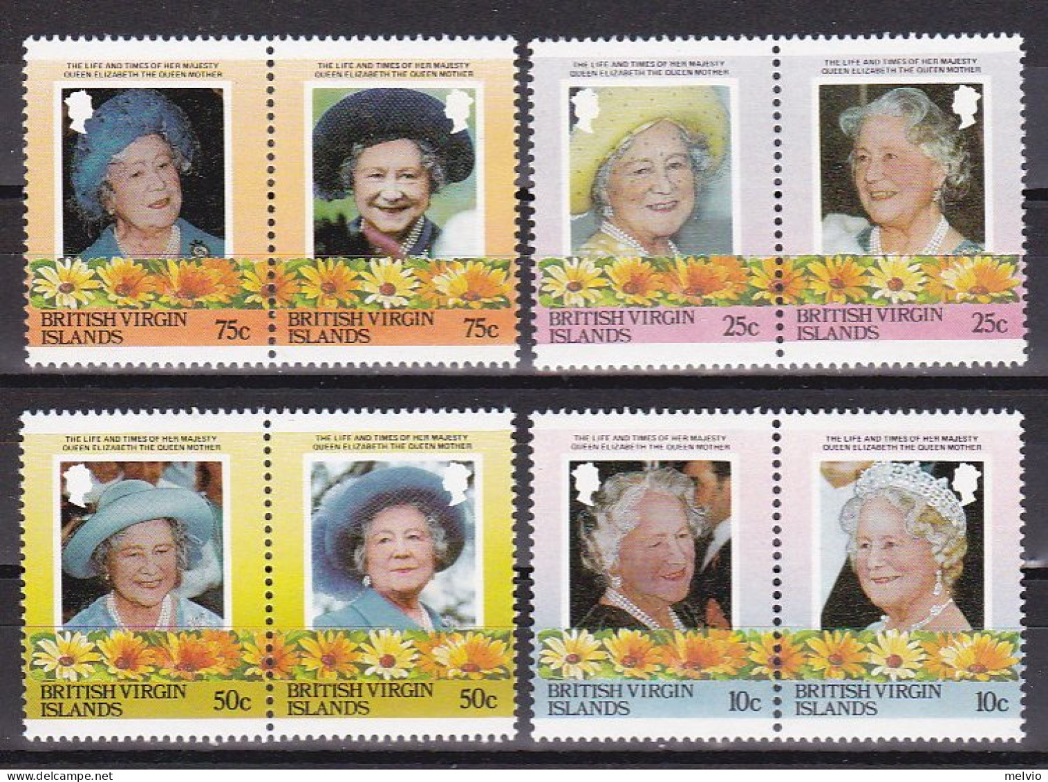 1985-Isole Vergini (MNH=**)s.8v."Anniversary Of The Queen Mother" - Iles Vièrges Britanniques