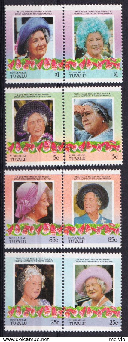 1985-Nukulaelae Tuvalu (MNH=**) S.8v."Queen Mother" - Tuvalu (fr. Elliceinseln)