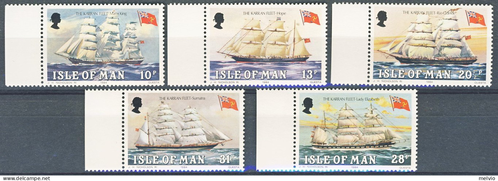 1984-Isola Di Man (MNH=**) S.5v."Velieri Flotta Di Karran" - Man (Ile De)