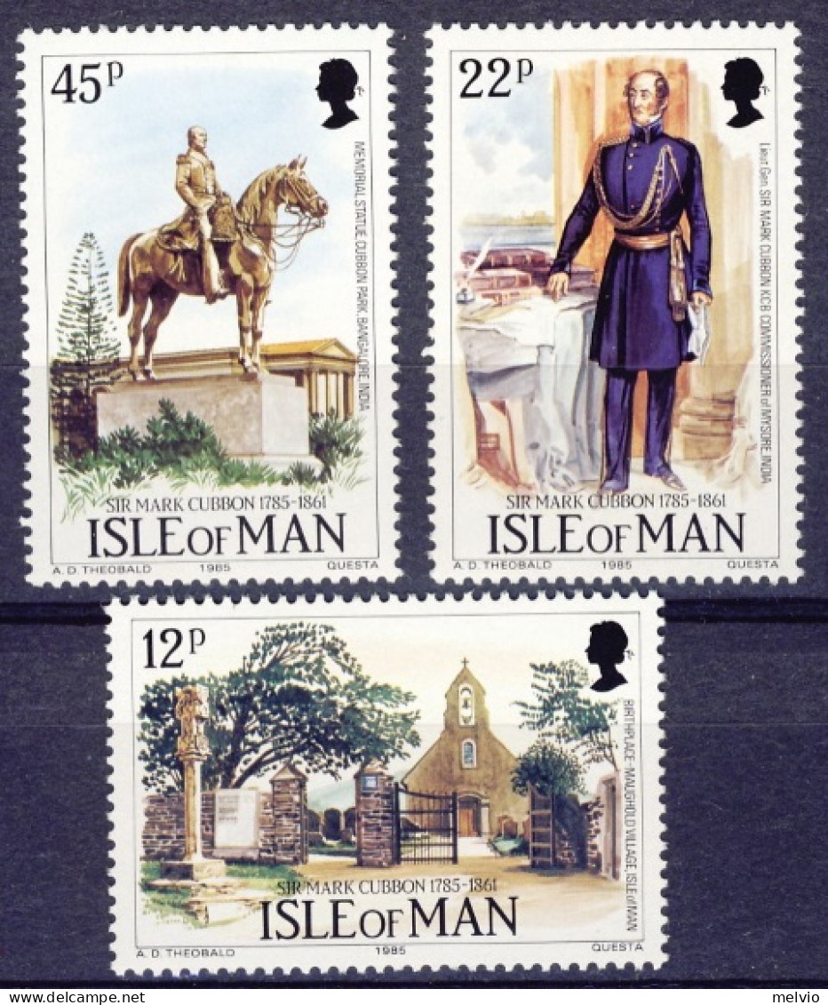 1985-Isola Di Man (MNH=**) S.3v."Bicentenario Della Nascita Del Generale Cubbon" - Isle Of Man