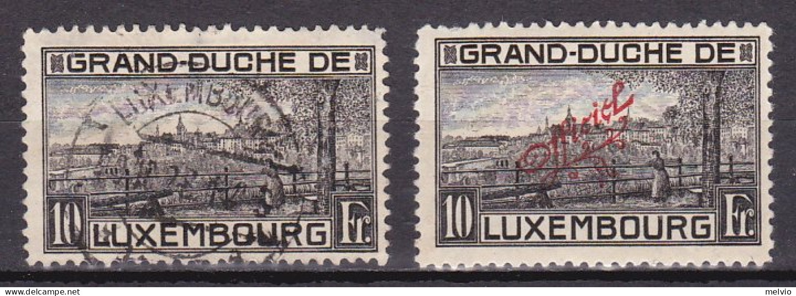 1922-Lussemburgo Due Valori Fr.10 Compreso Servizio (linguellato) - Lettres & Documents