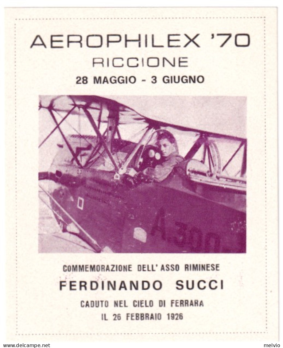 1970-Erinnofilo Aerophilex '70 Riccione Commemorativo Asso Riminese Ferdinando S - Erinnofilia