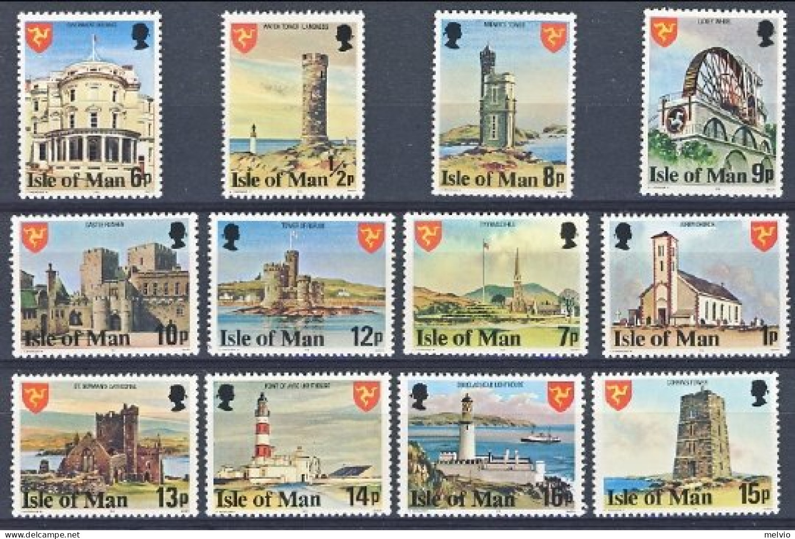 1978-Isola Di Man (MNH=**) 12 Valori Dent.14 "Vedute" - Isle Of Man