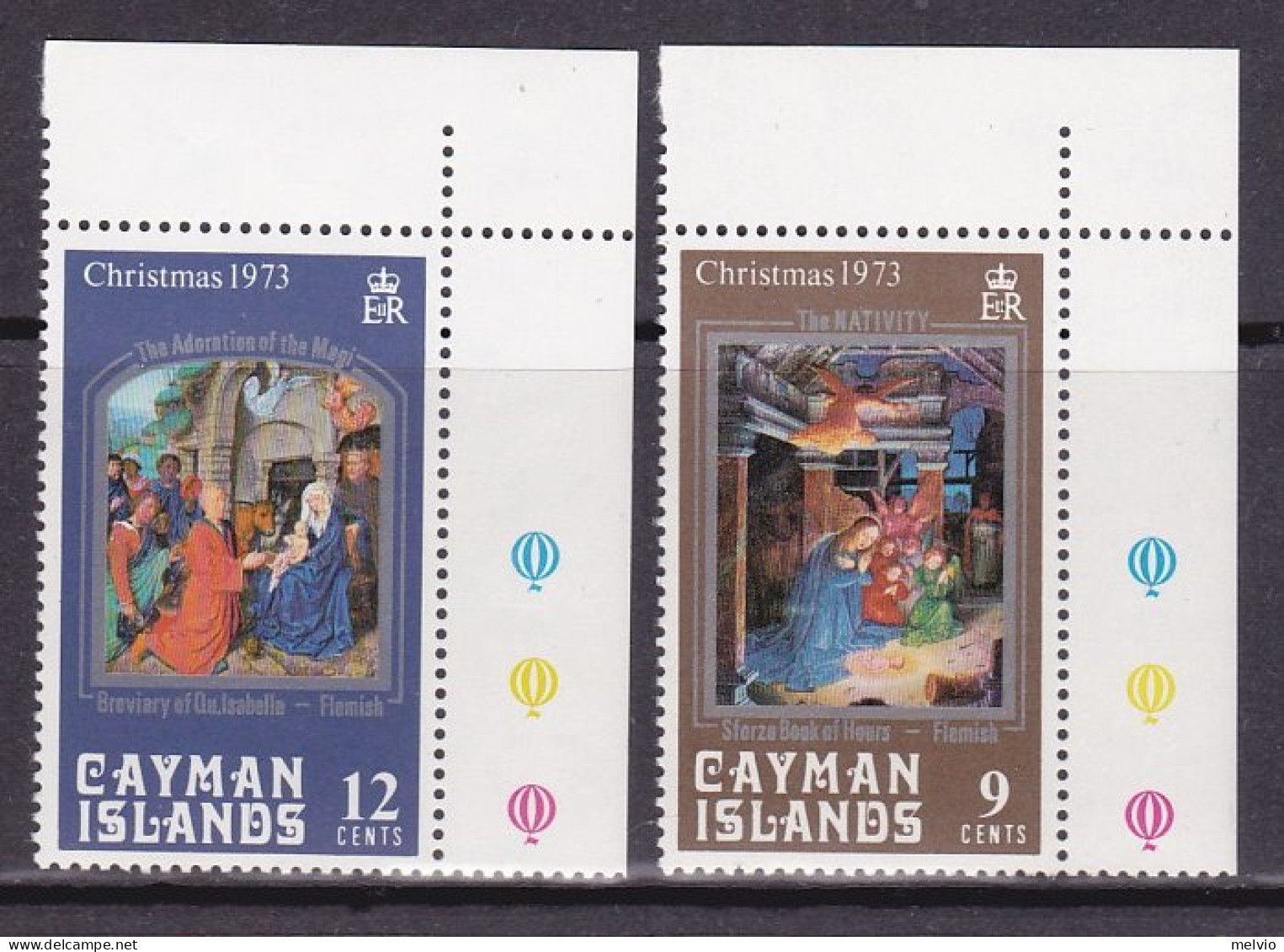 1973-Cayman (MNH=**) Islands S.2v."Natale Quadri" - Cayman (Isole)
