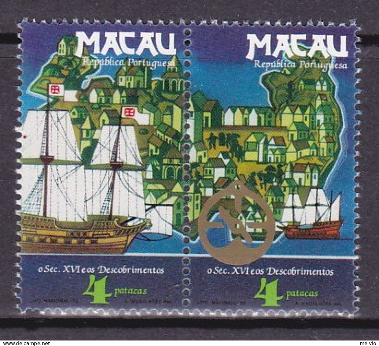 1984-Macao (MNH=**) Coppia S.2v."nave, Mappa" - Unused Stamps