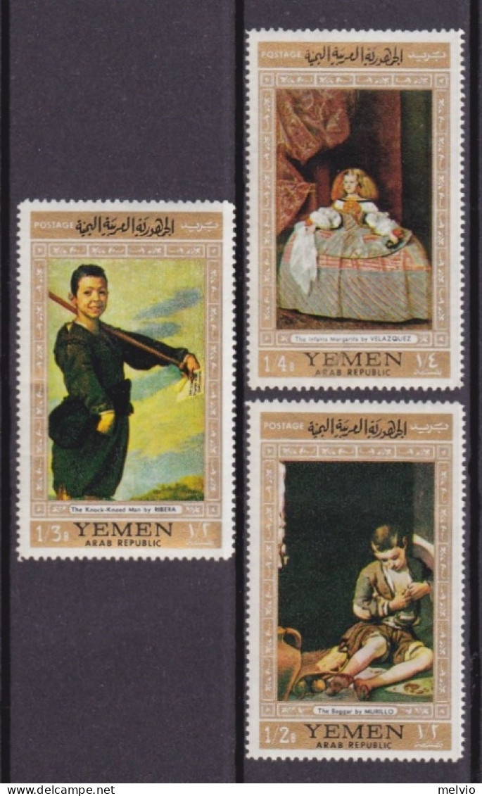 1967-Yemen (MNH=**) Tre Valori "Quadri Di Murillo,Ribera,Velasquez" - Yémen
