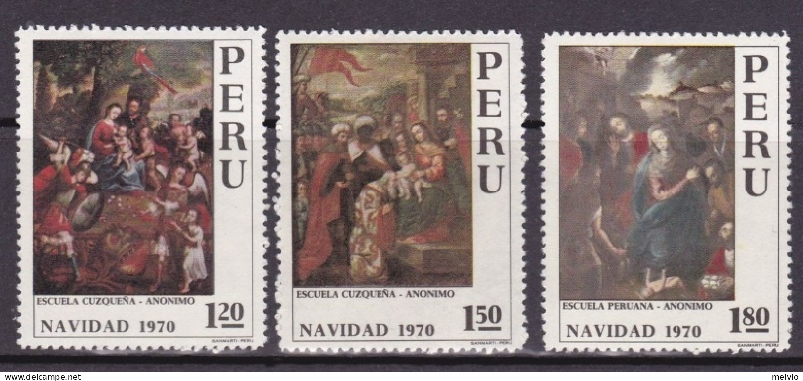 1970-Perù (MNH=**) S.3v."Quadri Natale" - Pérou