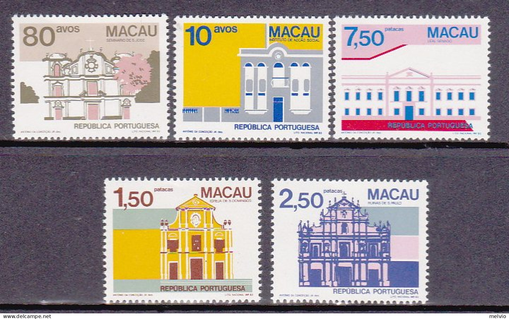 1983-Macao (MNH=**) Serie 5v. Edifici Pubblici - Ungebraucht