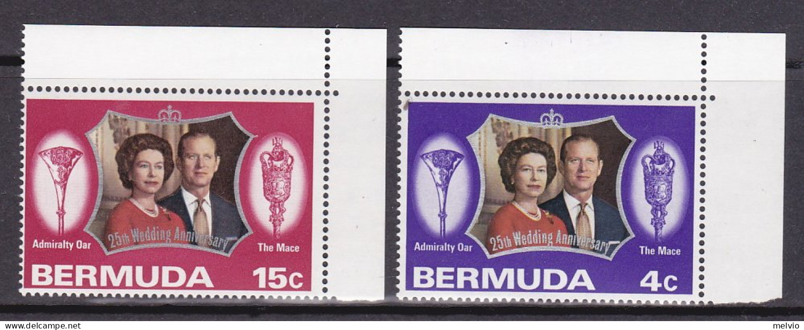 1972-Bermuda (MNH=**) S.2v."25 Anniversario Nozze D'argento Elisabetta II" - Bermuda