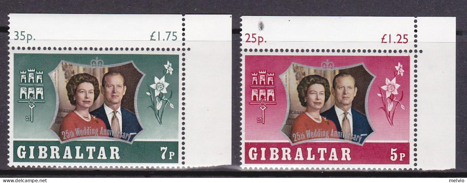 1972-Gibilterra (MNH=**) S.2v."25 Anniversario Nozze D'argento Elisabetta II" - Gibraltar