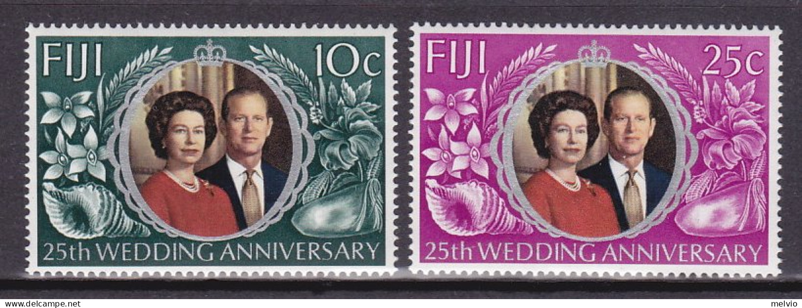 1972-Fiji (MNH=**) S.2v."25 Anniversario Nozze D'argento Elisabetta II" - Fiji (1970-...)