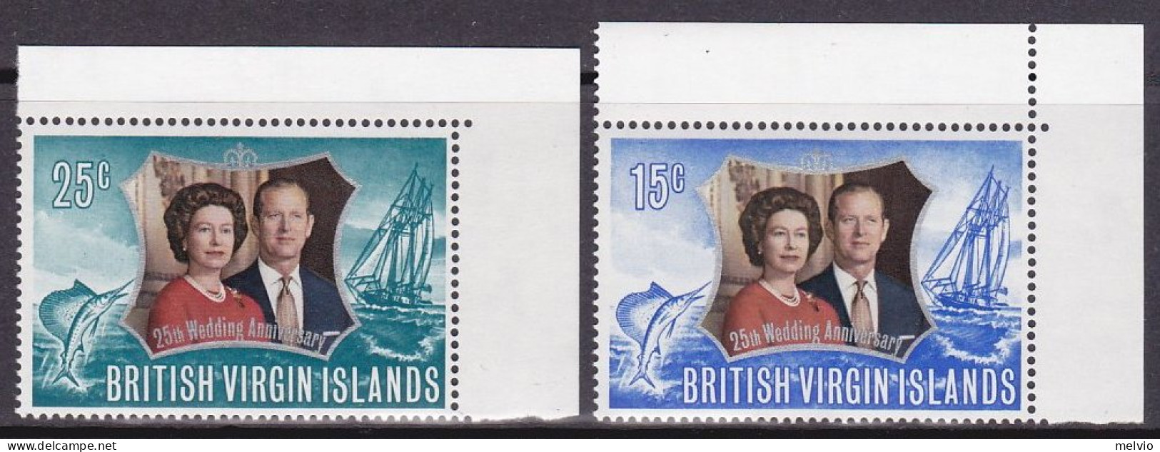 1972-Isole Vergini (MNH=**)s.2v."25 Anniversario Nozze D'argento Elisabetta II" - Iles Vièrges Britanniques