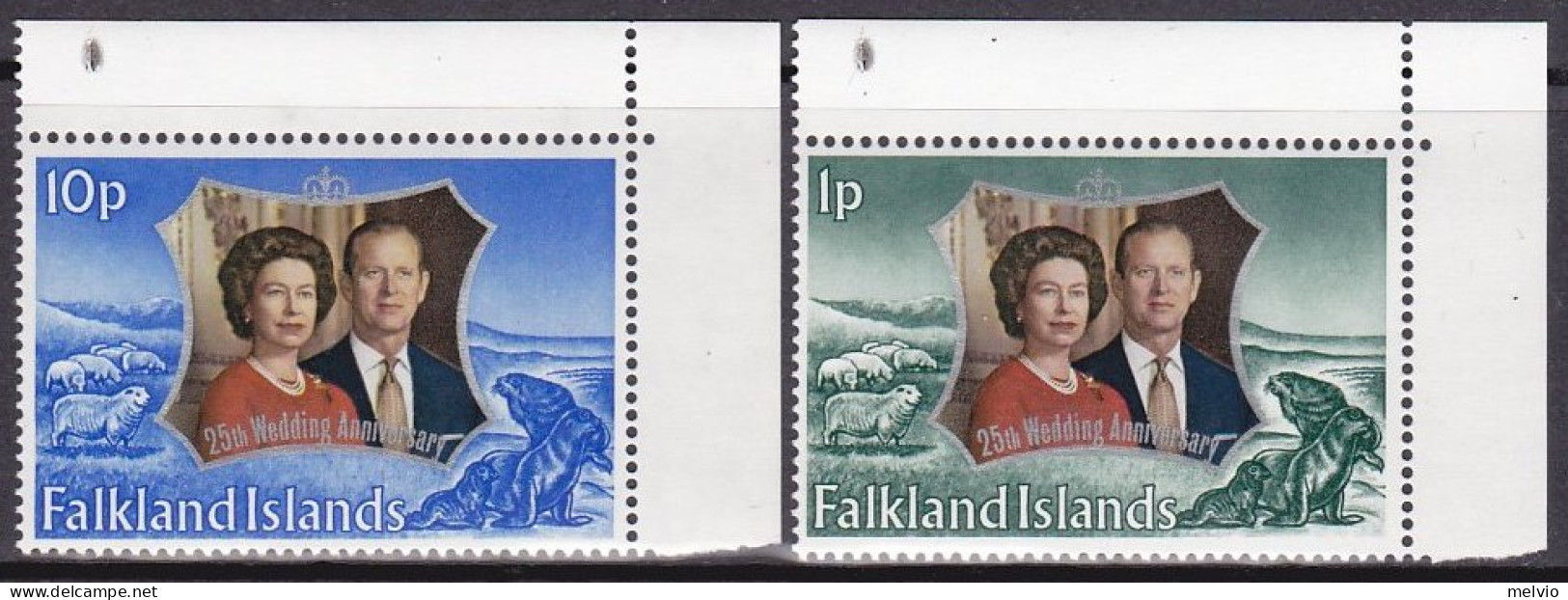 1972-Falkland (MNH=**) S.2v."25 Anniversario Nozze D'argento Elisabetta II" - Falkland