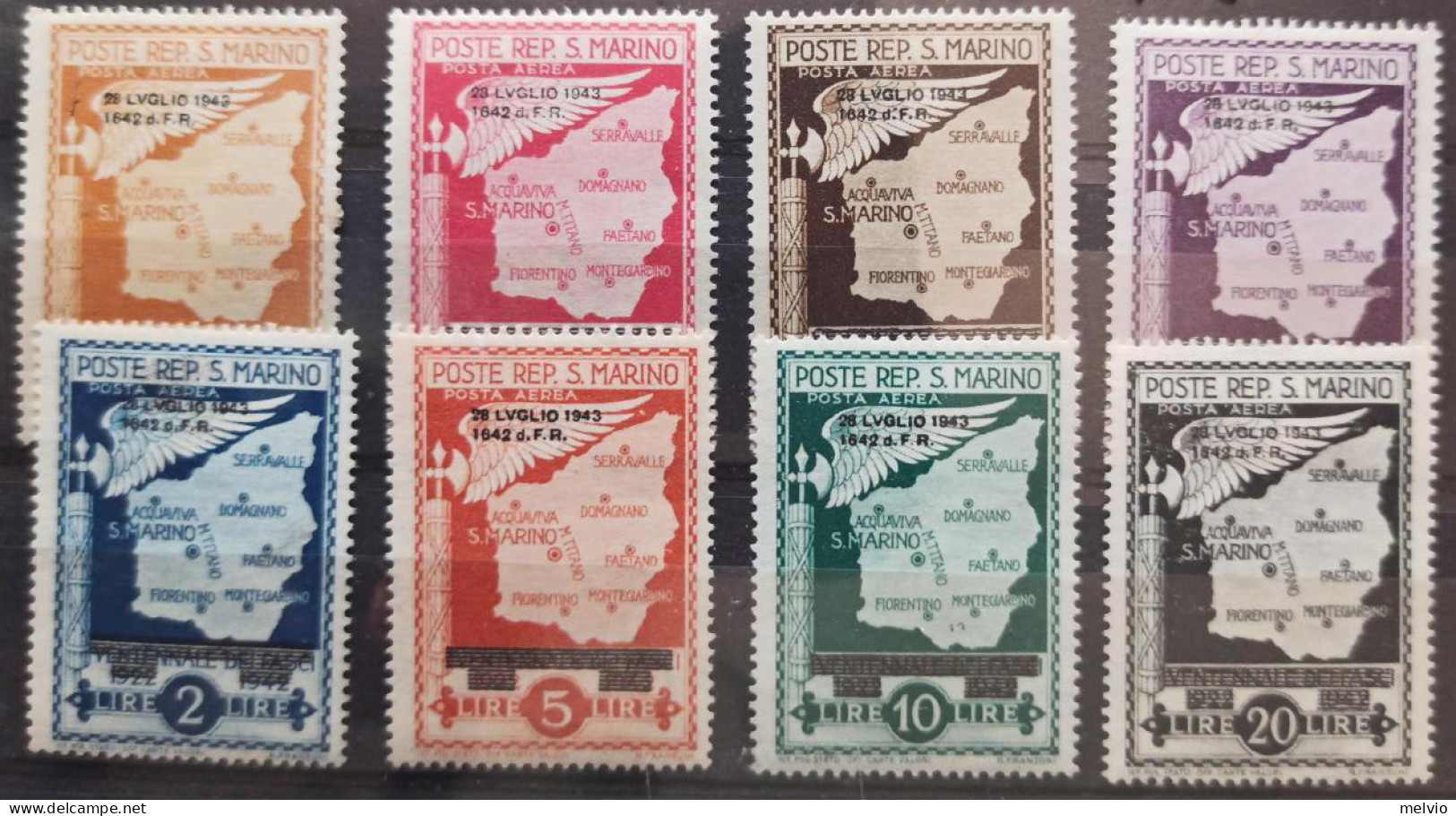 1943-San Marino (MLH=*) Serie 8 Valori - Unused Stamps