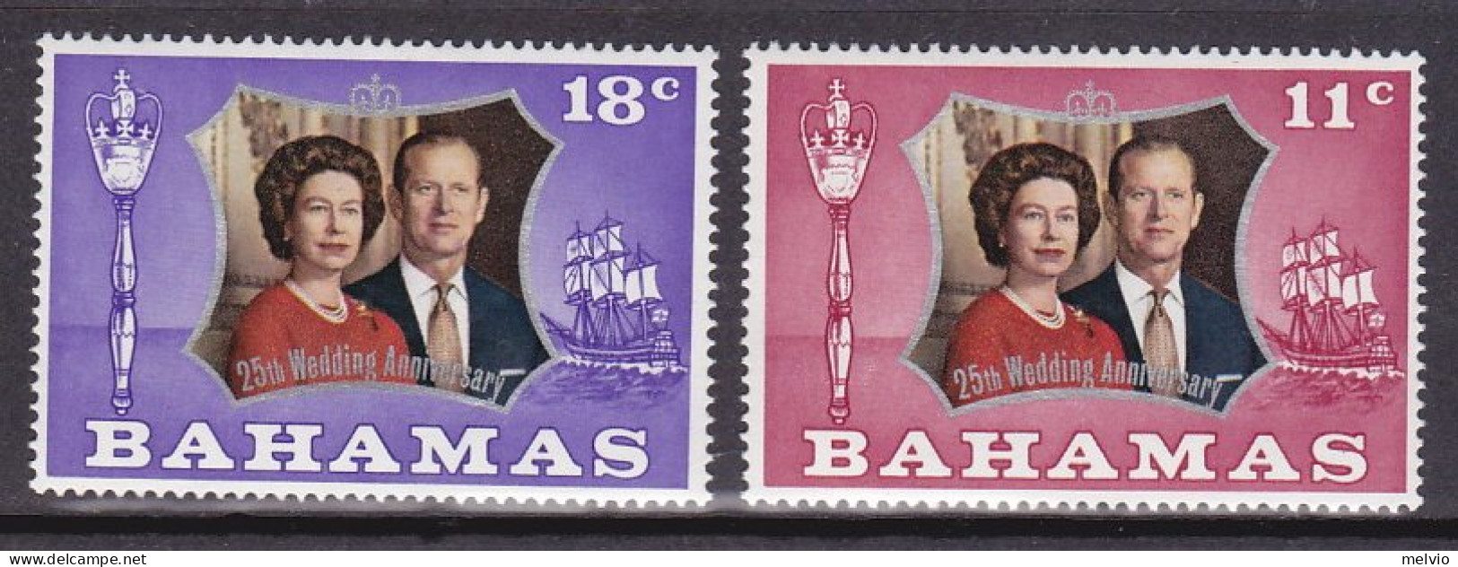 1972-Bahamas (MNH=**) S.2v."25 Anniversario Nozze D'argento Elisabetta II" - Bahrain (...-1965)