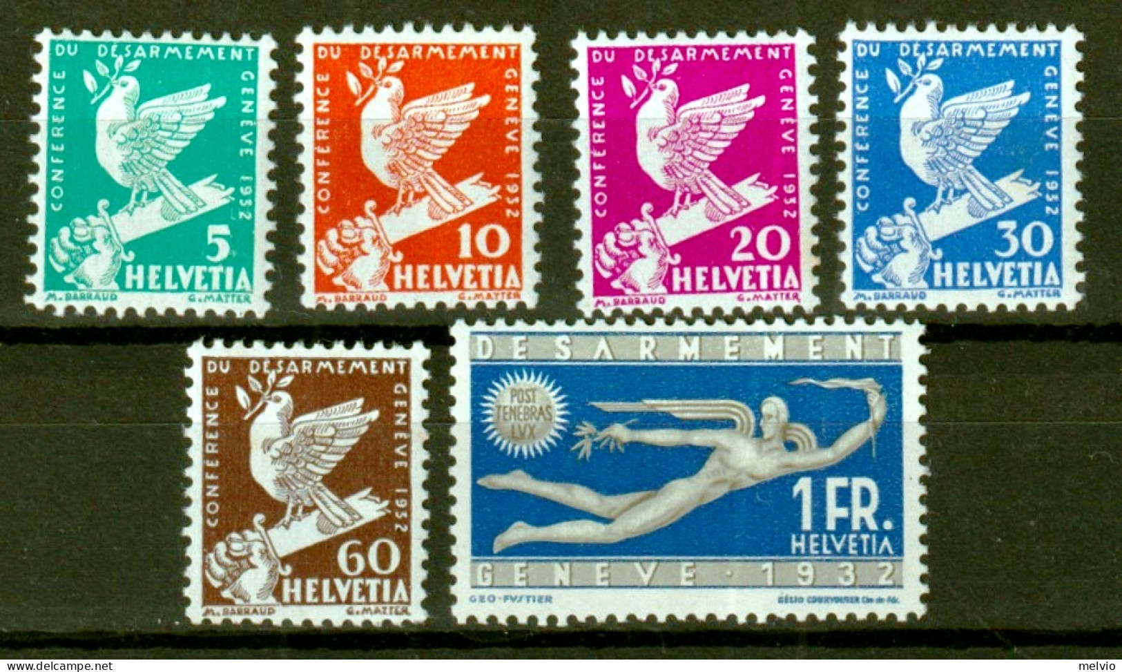 1932- SVIZZERA Conferenza Internazionale Disarmo Serie Completa Nuova Traccia Li - Unused Stamps