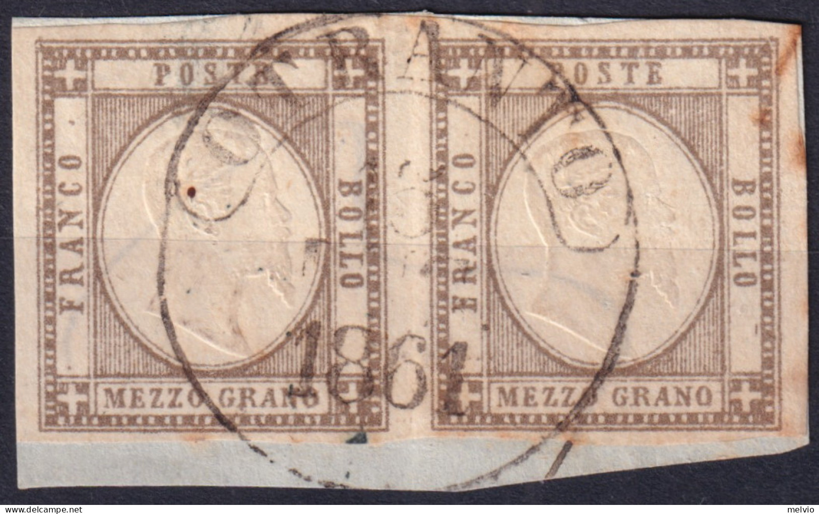 1861 (F=on Piece) PROVINCE NAPOLETANE Coppia Ben Marginata Gr.1/2 Bistro Bruno S - Neapel