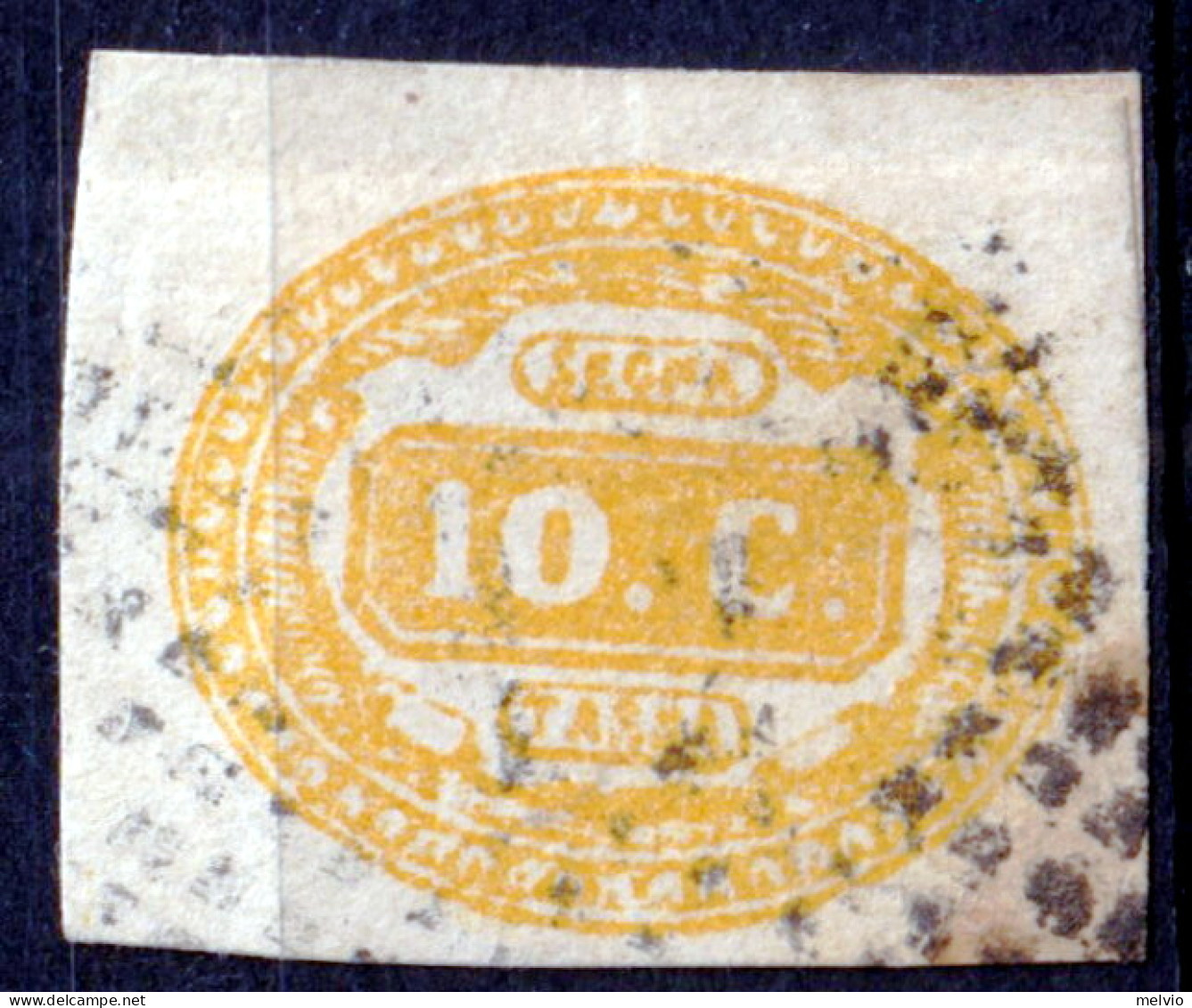 1863 (F=on Piece) Segnatasse C.10 Giallo (Sassone T1) Usato Su Frammento - Postage Due