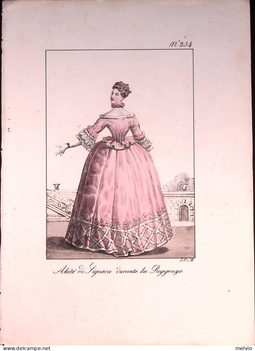 1827ca.-Napoli "Abito Di Signora Durante La Reggenza" Tavola Litografica Con Col - Prints & Engravings