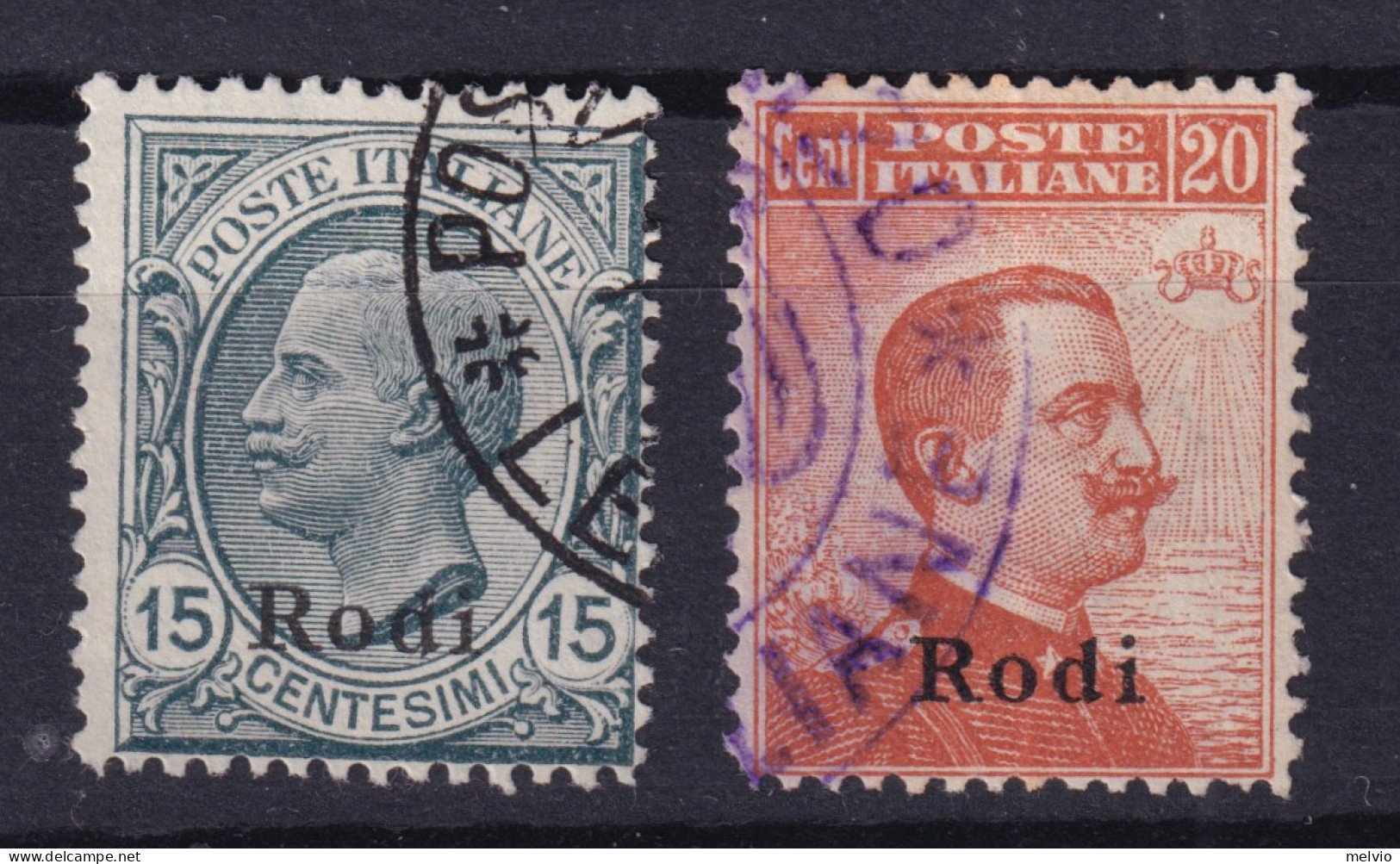 1916-RODI Fr.llI C.15 E C.20 Soprastampati (Sassone 11/12) Usati - Egée (Rodi)