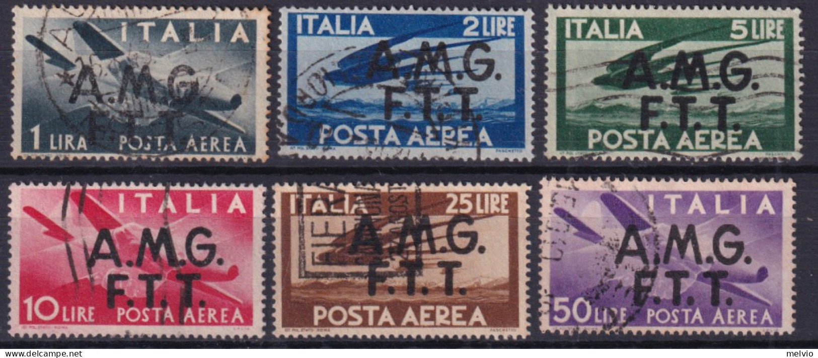 1947-AMG.FTT Posta Aerea Sopr.su Due Righe Serie Completa Usata - Poststempel