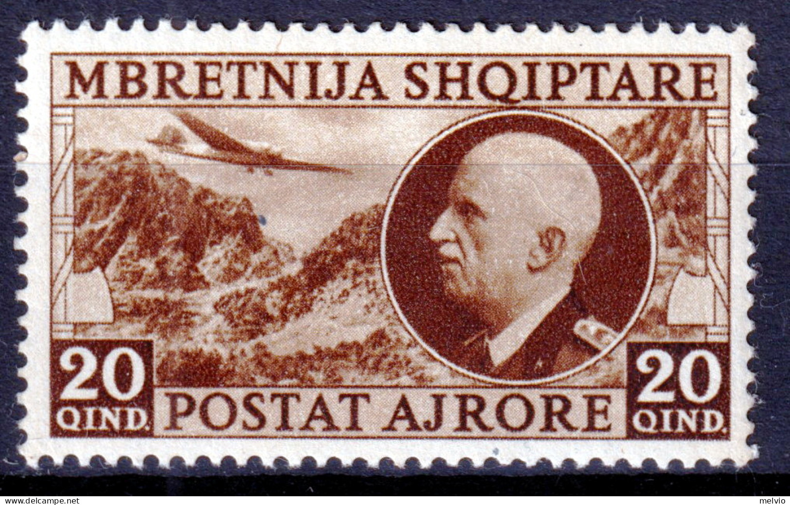 1939 (MNH=**) ALBANIA Occupazione Italiana PA Lire 20 Nuovo Gomma Originale Ed I - Albania