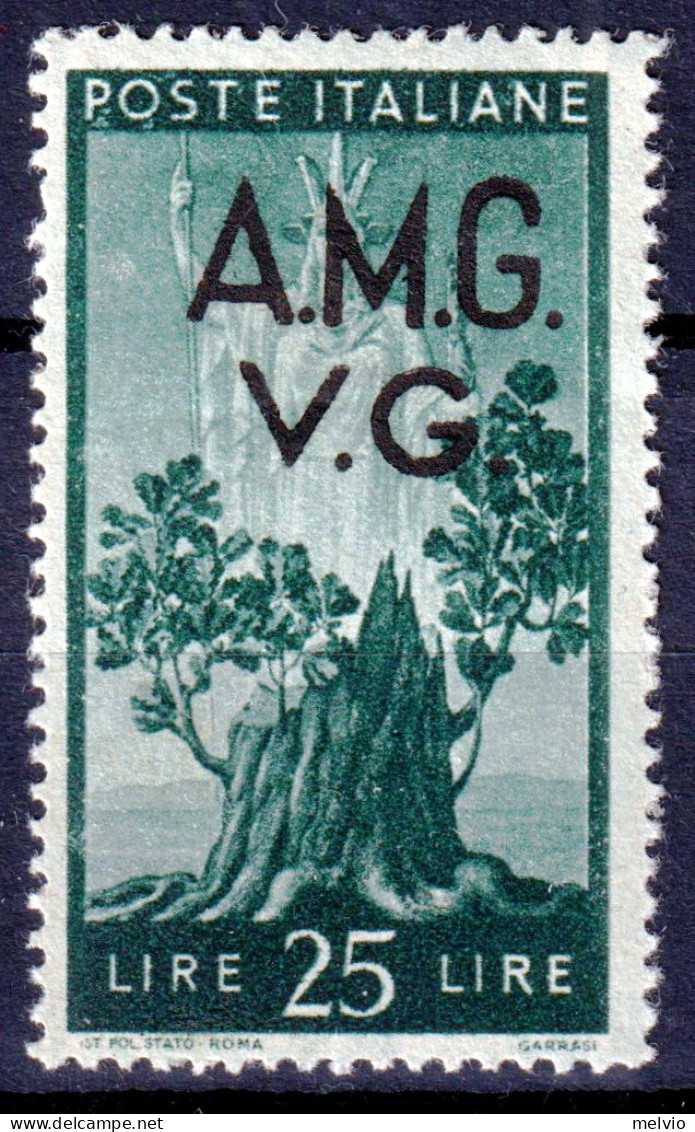 1946 A.M.G.-V.G. Democratica Lire 25 Con Soprastampa Spostata In Alto (Sassone 1 - Mint/hinged