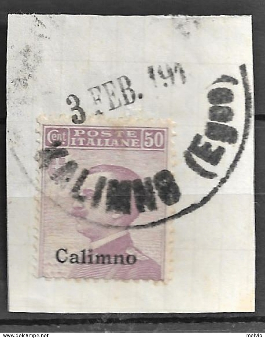 1912 POSTE ITALIANE/KALIMNO (Egeo) Timbro In Gomma Deformato Su Frammento Affran - Egée (Calino)