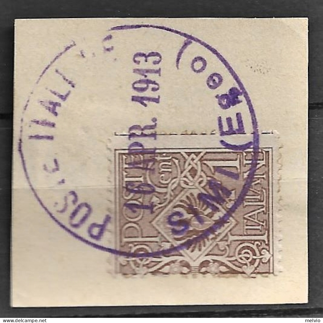 1913 POSTE ITALIANE/SIMI (Egeo) Timbro Gomma(16.4) Su Frammento Regno Florealec. - Egeo (Simi)