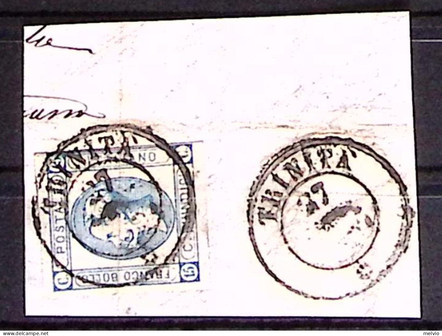 1863-(F=on Piece) TRINITA' C.2 Con Rosetta (27.6) Su Frammento Affrancato Litogr - Poststempel