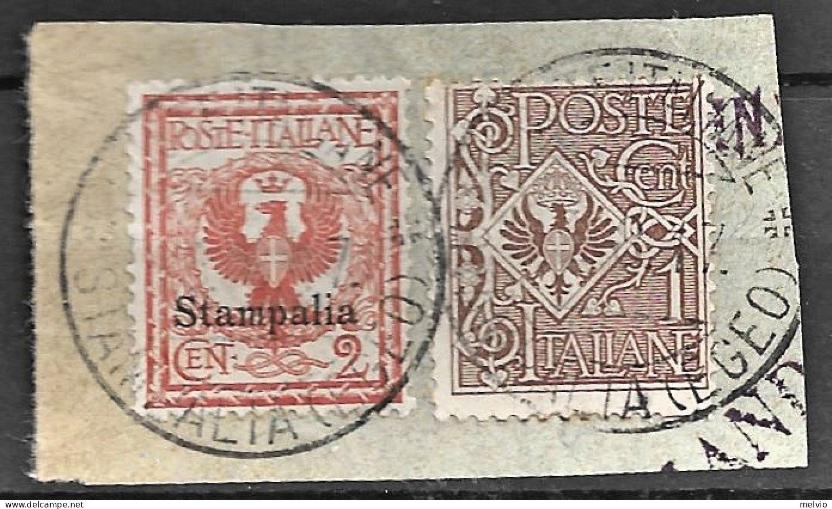 1912 POSTE ITALIANE/STAMPALIA (Egeo) C.2 Su Frammento, Affrancato Regno C.1 + St - Aegean (Stampalia)