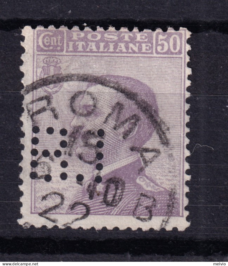 1908 Circa PERFIN B.I. (Banca Italia) Su Michetti C.50, Usato - Gebraucht