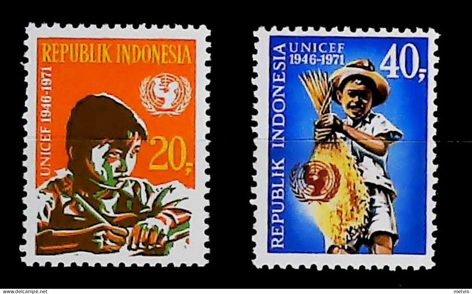 1971-Indonesia (MNH=**) Serie 2 Valori Unicef - Indonesia