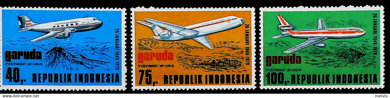 1979-Indonesia (MNH=**) Serie 3 Valori Aerei - Indonesia