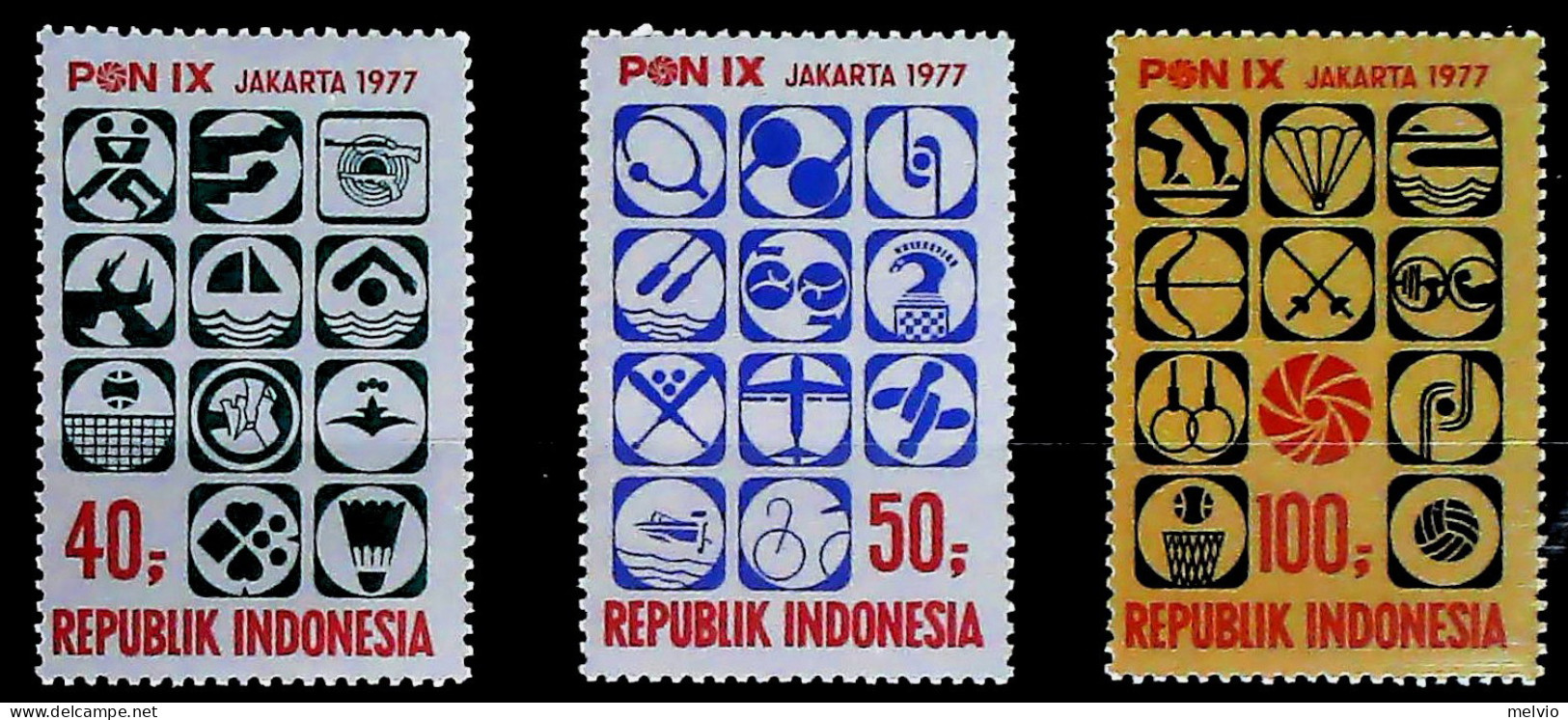 1977-Indonesia (MNH=**) Serie 3 Valori Sport - Indonesien