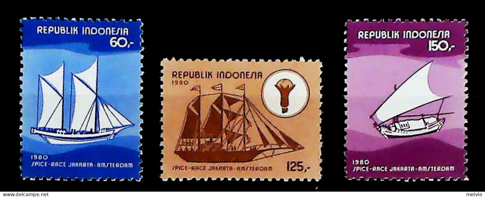 1980-Indonesia (MNH=**) Serie 3 Valori Imbarcazioni A Vela - Indonesia