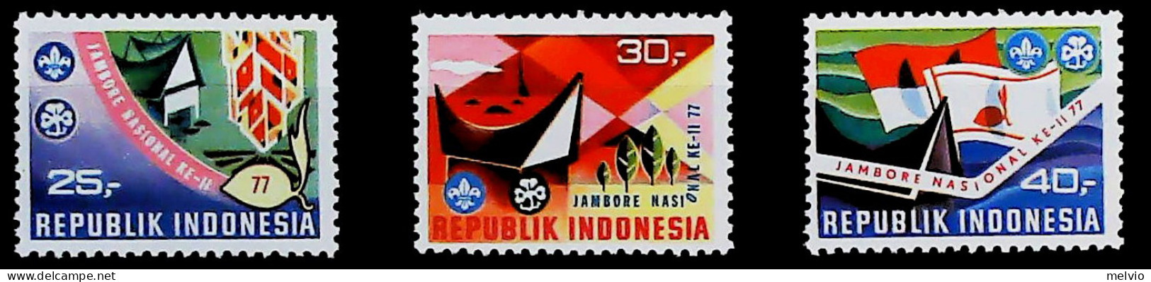 1977-Indonesia (MNH=**) Serie 3 Valori Jamboree Scout - Indonesien