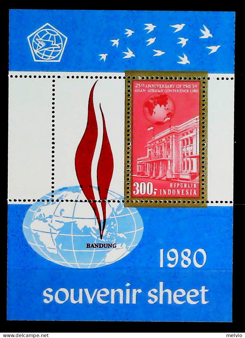 1980-Indonesia (MNH=**) Foglietto 1 Valore 25°anniversario Conferenza Asia Afric - Indonesia