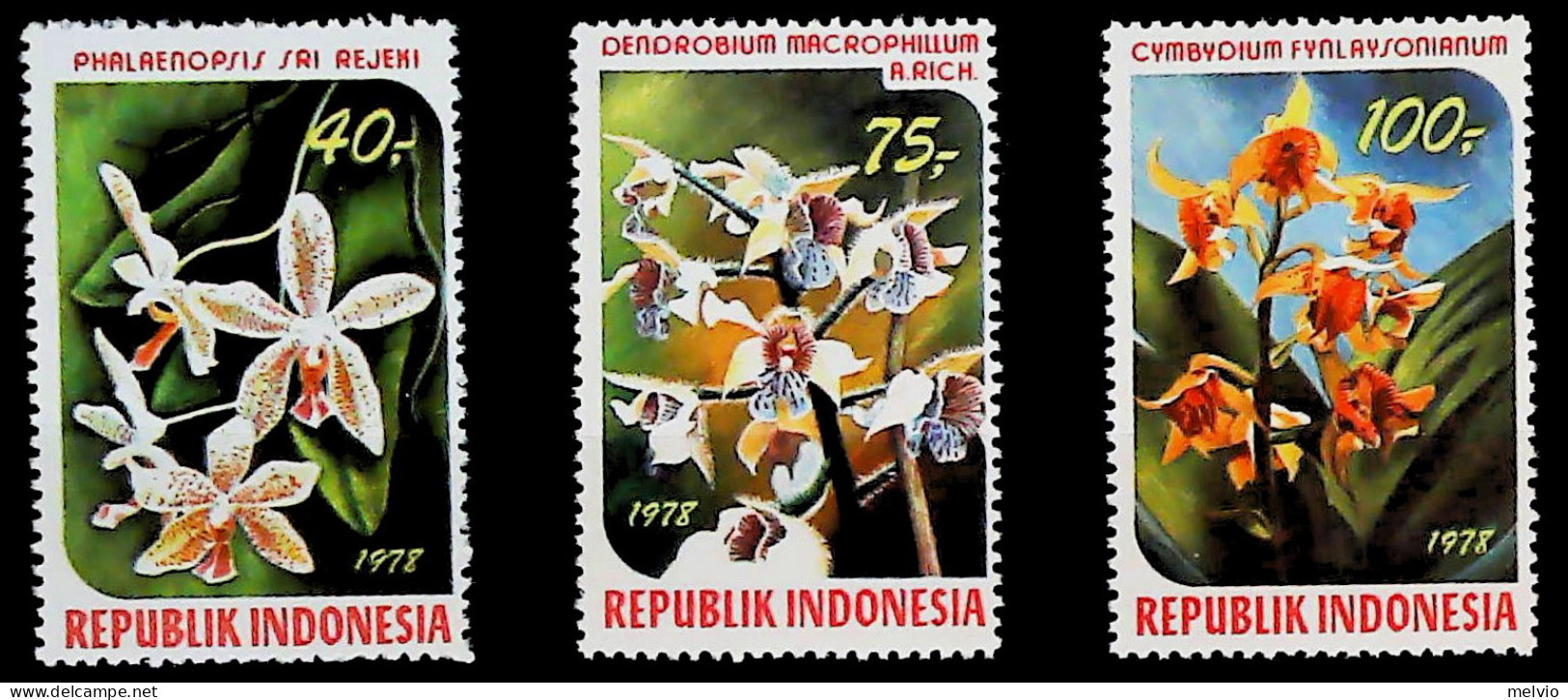 1978-Indonesia (MNH=**) Serie 3 Valori Orchidee - Indonesien