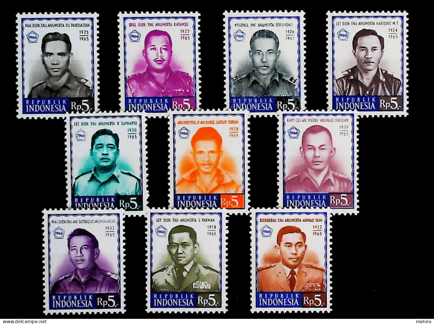 1966-Indonesia (MNH=**) Serie 10 Valori Personaggi Illustri - Indonesia