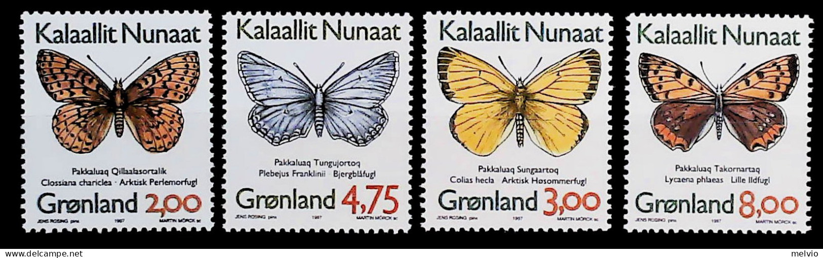 1997-Groenlandia (MNH=**) Serie 4 Valori Farfalle - Unused Stamps