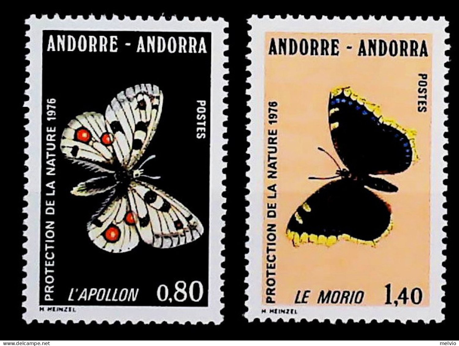 1976-Andorra Francese (MNH=**) Serie 2 Valori Farfalle - Neufs