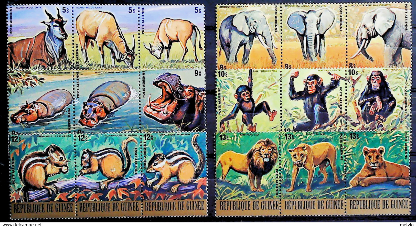 1977-Guinea (MNH=**) Serie 18 Valori Antilope Ippopotamo Scimmia Elefante Leone  - Guinée (1958-...)
